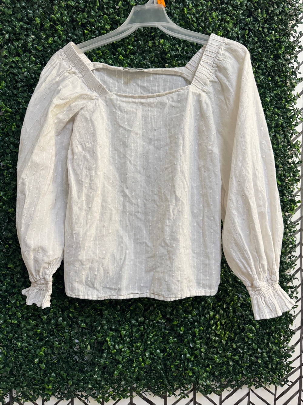 Square-Neck Cream Peasant Blouse with Puff Sleeves
